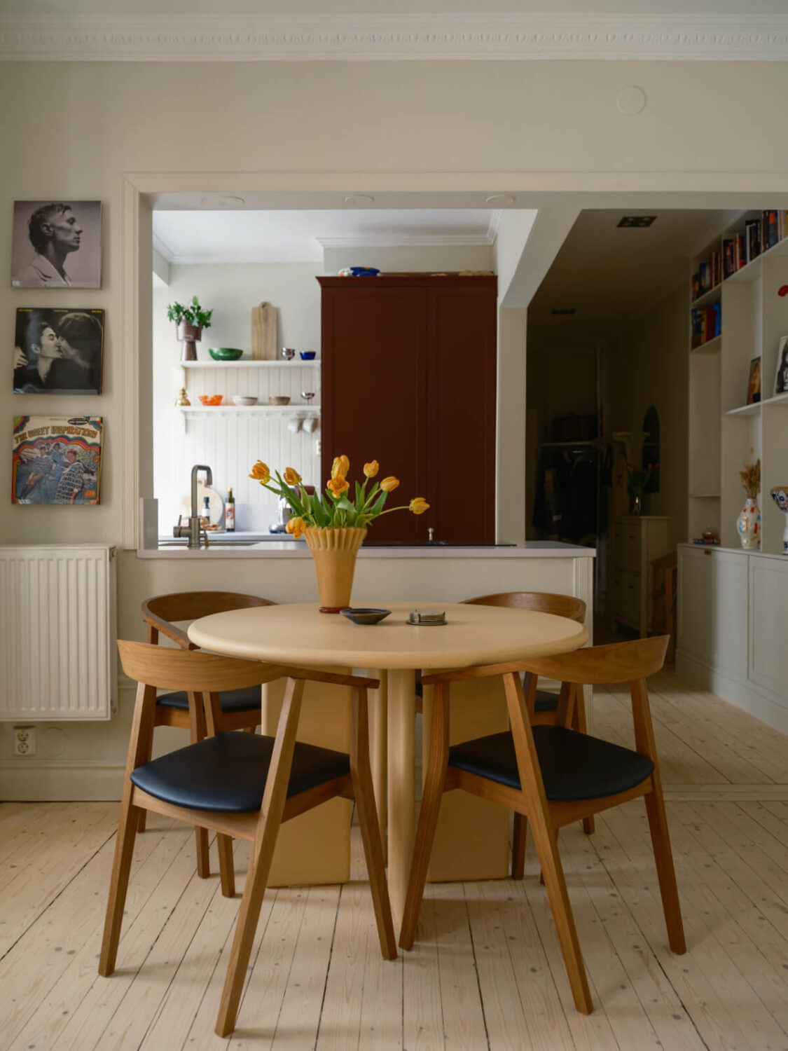 A Serene 19th Century Apartment with a Deep Red Kitchen 8 dining table social floorplan