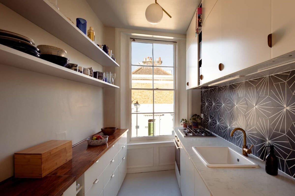 galley kitchen large window