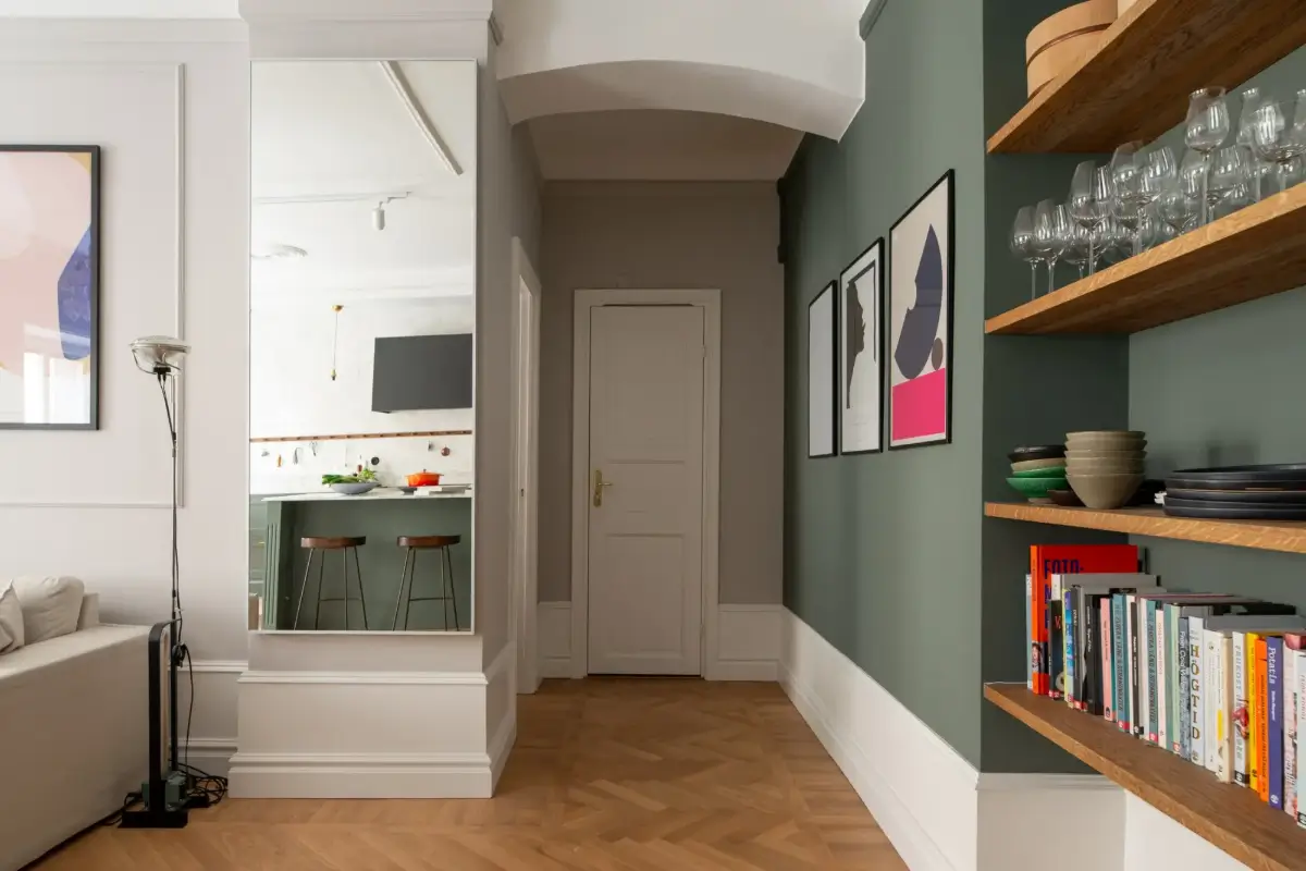 A Green Kitchen in a Classic Scandinavian Apartment 12 green hall large mirror