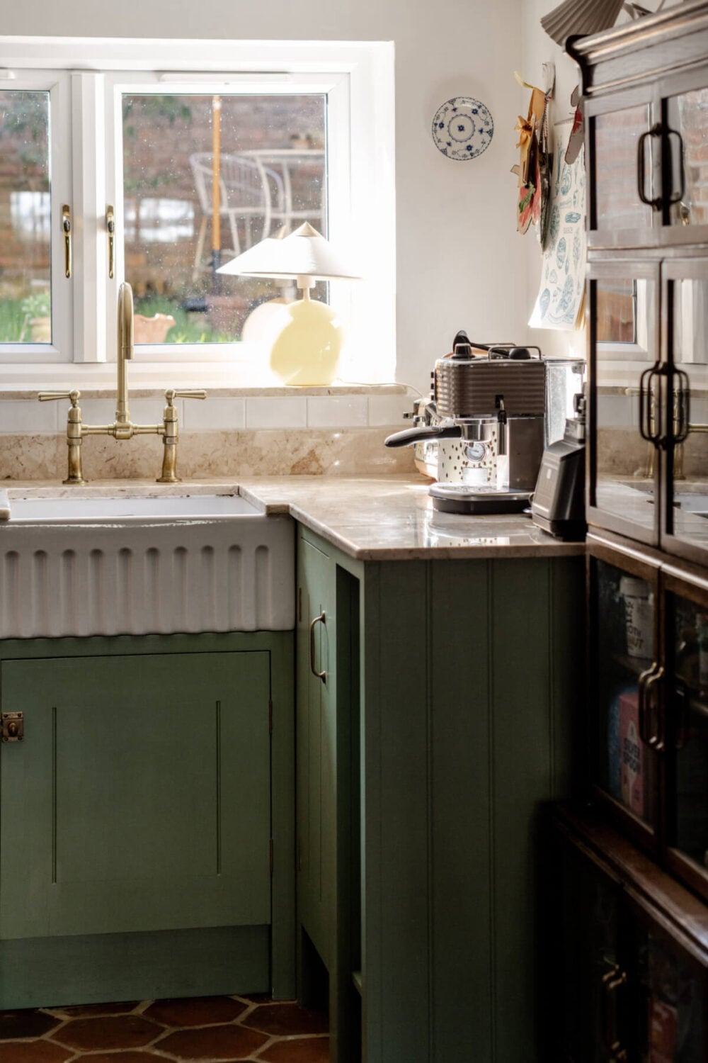 Color, Pattern, and Textures in a Renovated London Townhouse 10 green kitchen cabinets fluted butler sink nordroom