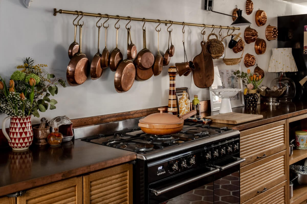 Color, Pattern, and Textures in a Renovated London Townhouse 8 hanging rail kitchen nordroom