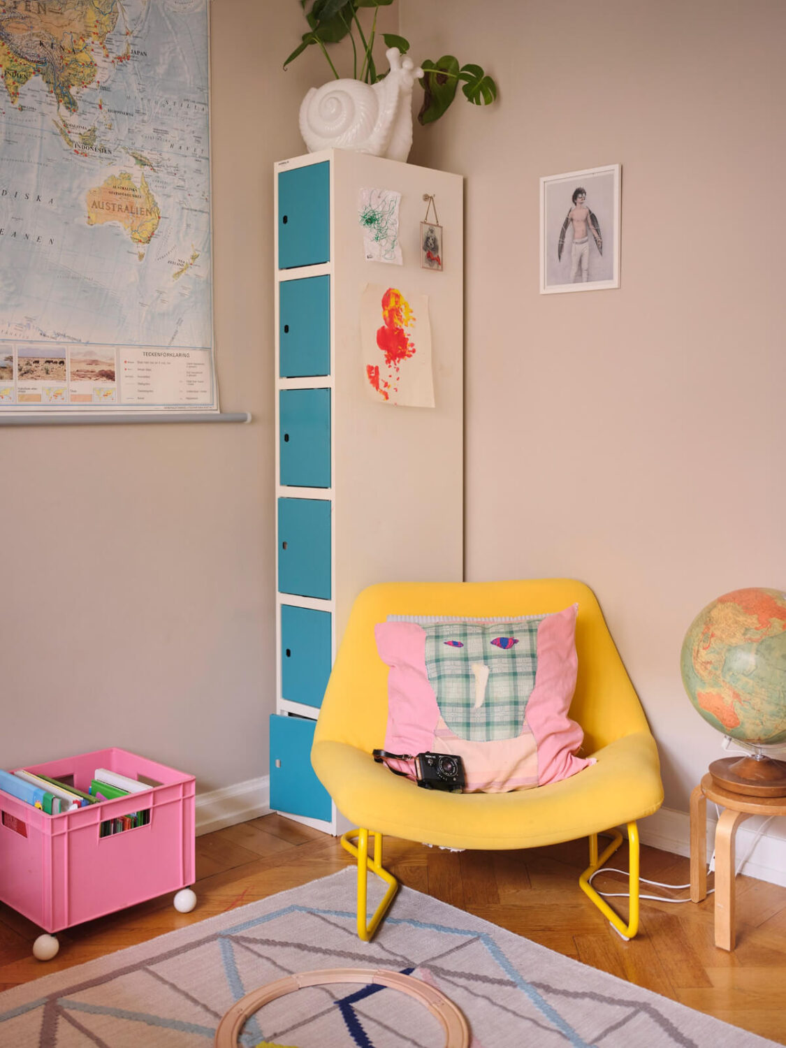 A Corner Apartment with Period Features and Bright Color Pops 19 kids bedroom yellow ikea chair