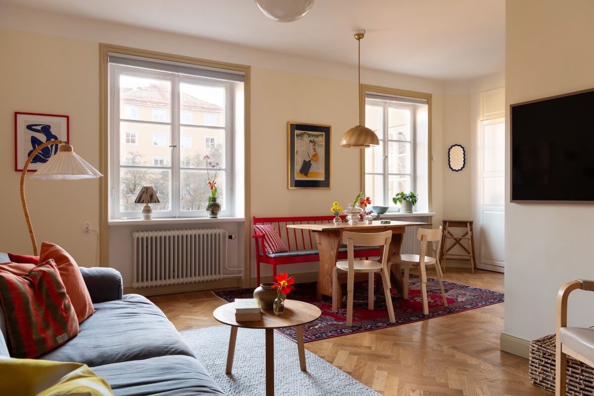 living room herringbone parquet floor
