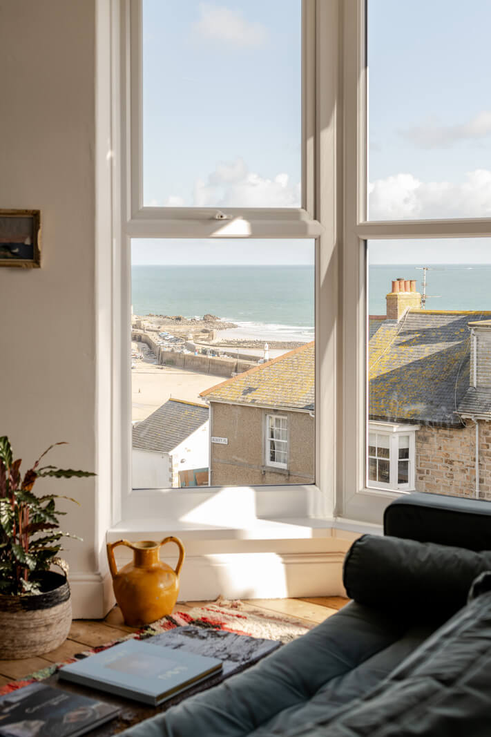 A Small Victorian Apartment by the Sea in Cornwall 3 living room sea view