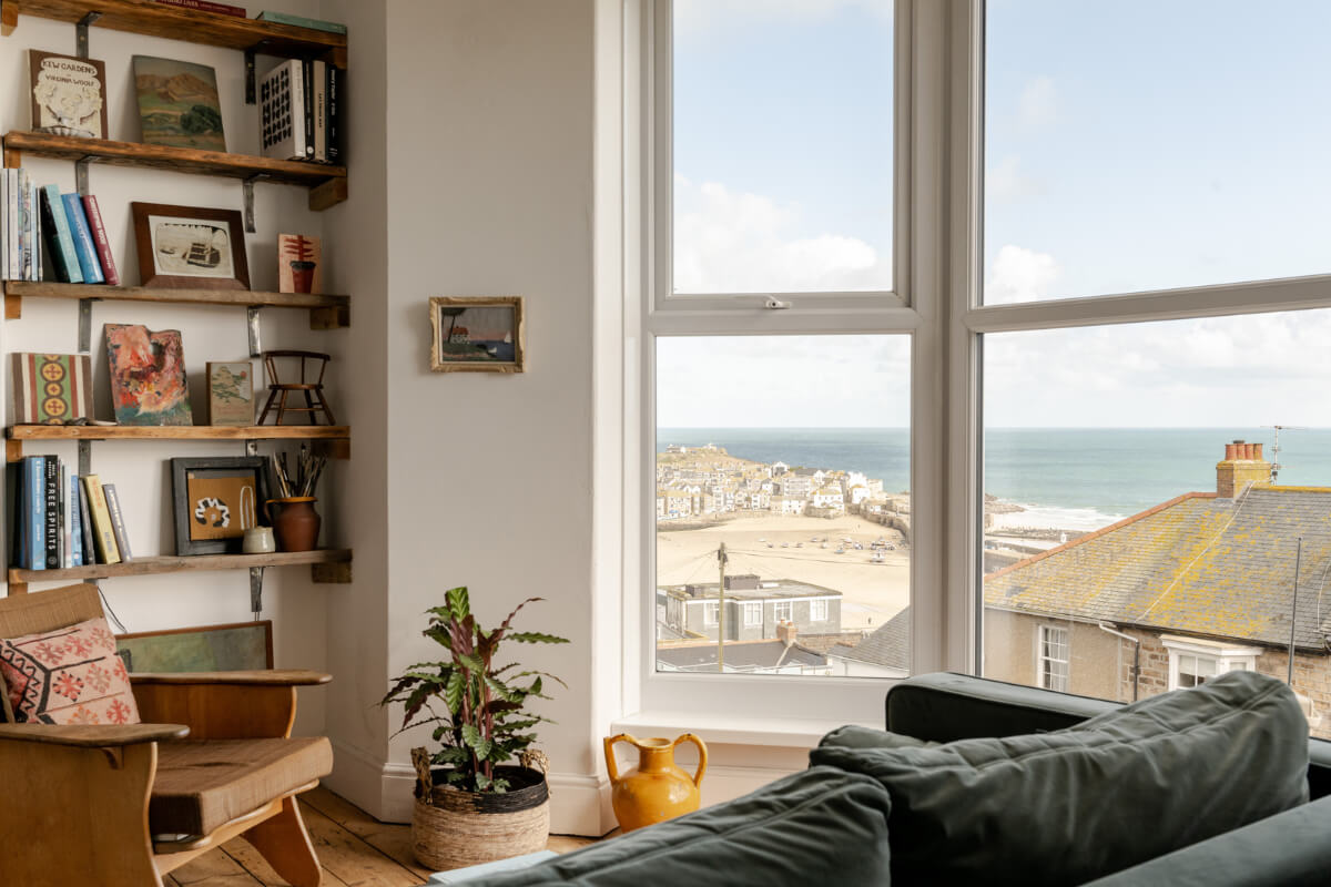 A Small Victorian Apartment by the Sea in Cornwall 7 living room shelves 1 A Small Victorian Apartment by the Sea in Cornwall