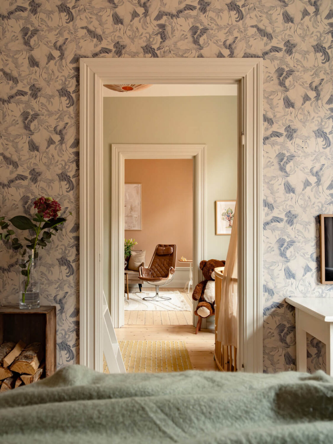 Soft Color Tones in a Renovated Turn-of-the-Century Apartment 18 master bedroom view through apartment