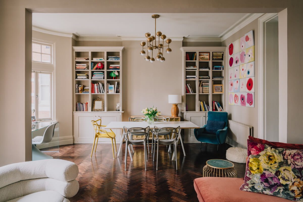 A Stunning Edwardian Apartment with High Ceilings and Period Details 1 open plan living space herringbone floor