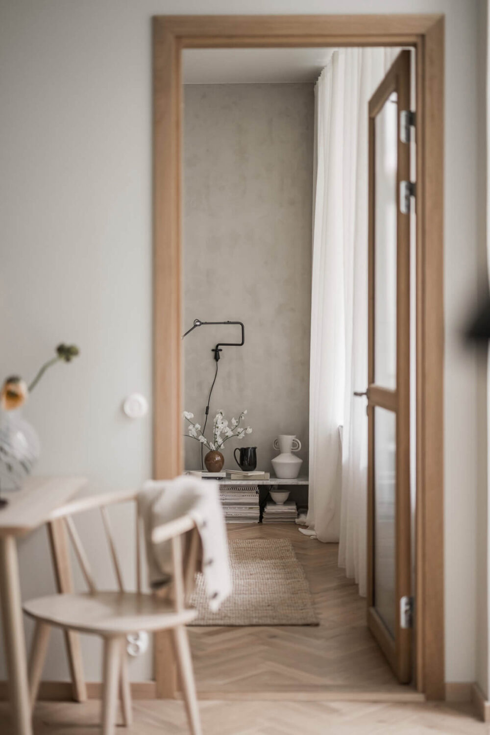 A Light-Filled Contemporary Swedish Apartment 13 reeded glass door bedroom
