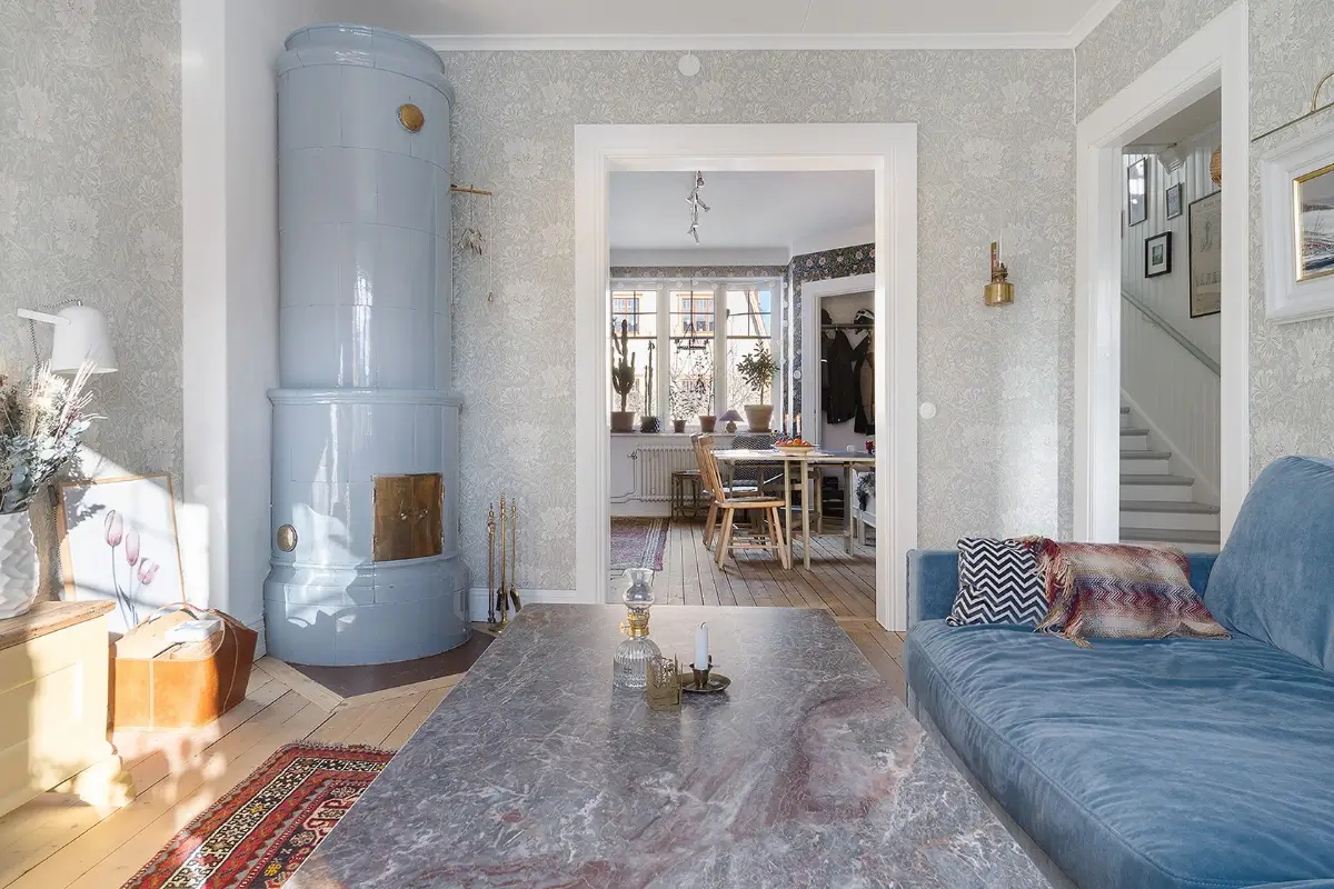 A Charming Early 20th-Century Family Home in Sweden 3 semi open plan living room kitchen