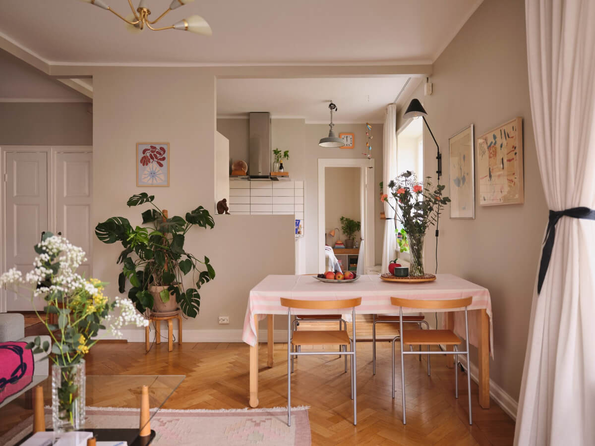 A Corner Apartment with Period Features and Bright Color Pops 5 semi open plan living space