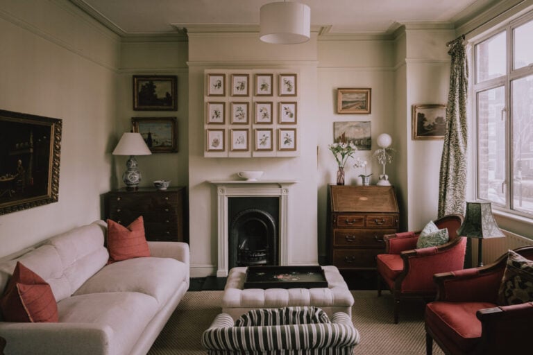 small muted living room fireplace