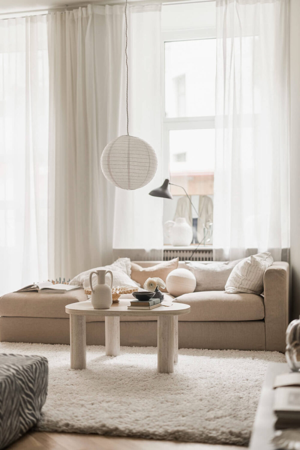 A Light-Filled Contemporary Swedish Apartment 4 white and gray living room