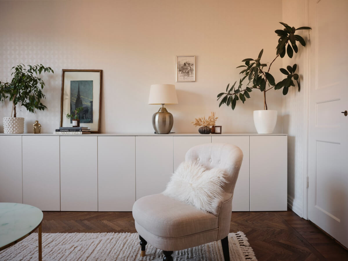 A Light-Filled 1920s Apartment with Two Spacious Balconies 3 white cabinets living room