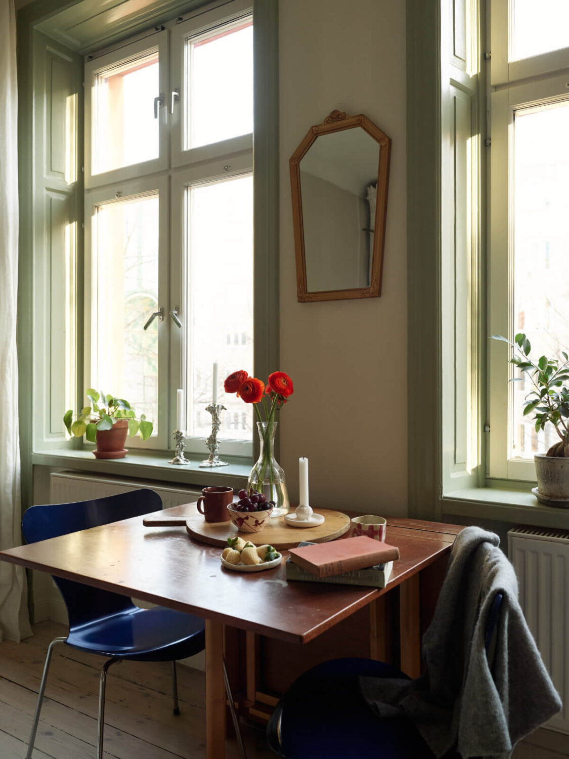 A Muted Color Palette and Smart Storage in a Small Stockholm Apartment 3 wooden folding table