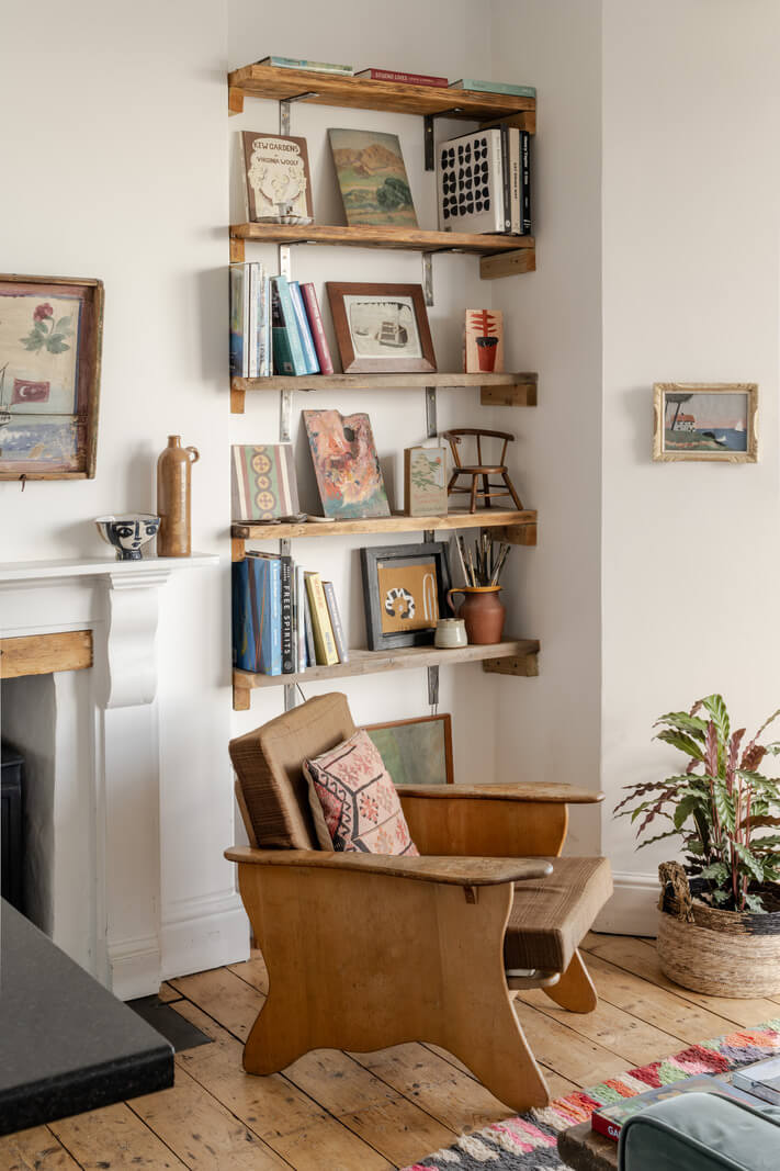 A Small Victorian Apartment by the Sea in Cornwall 4 wooden shelves and chair