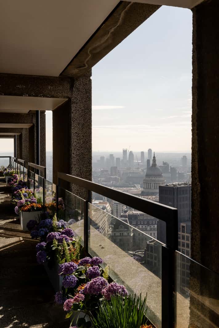 balcony london view Oak and Marble in a Spectacular Brutalist Apartment in London