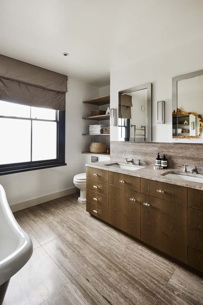Light and Dark in a Spacious Victorian Townhouse in London 26 bathroom wood-look tiles