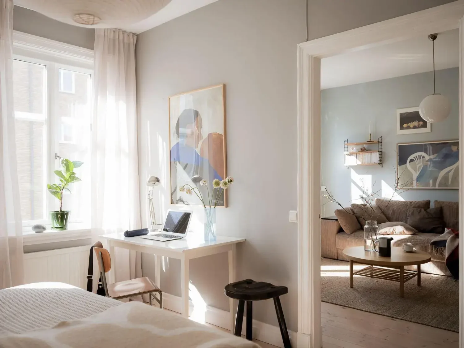 Gray Walls in a Renovated 19th-Century Gothenburg Apartment 9 bedroom desk