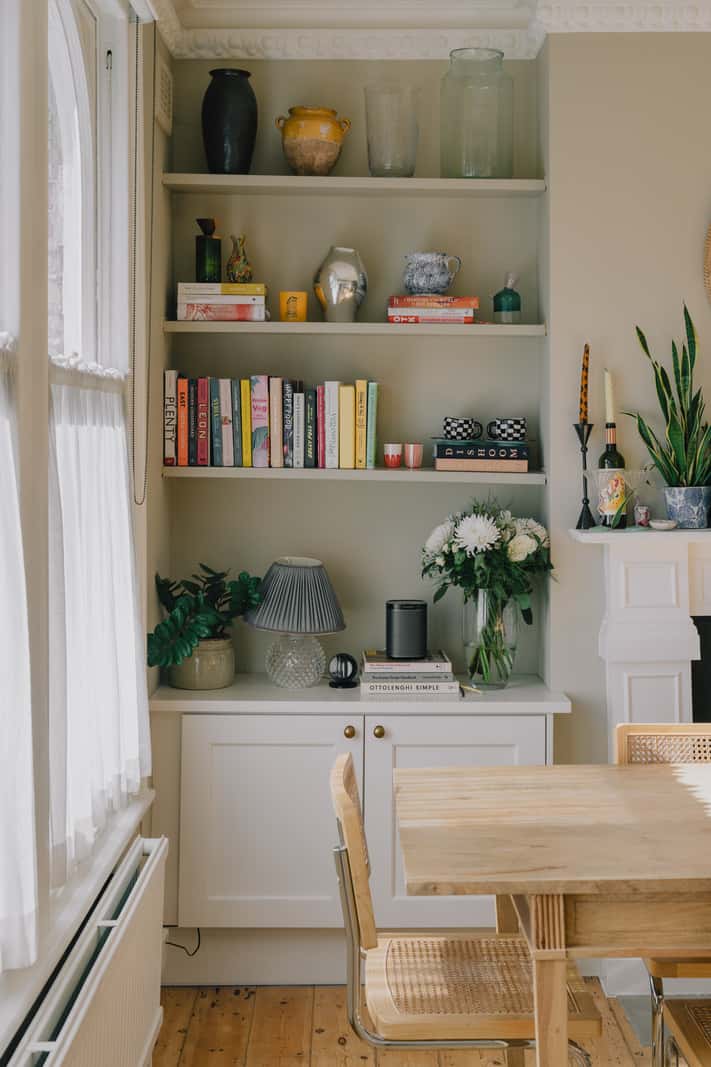 A Serene Color Palette and Built-In Shelves in a London Duplex 11 built-in shelves