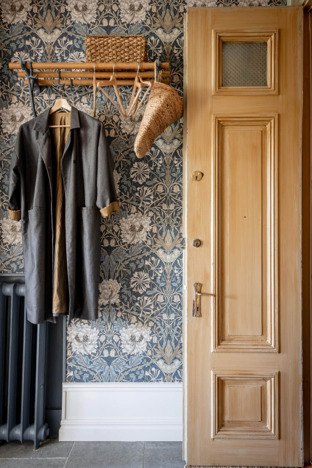 A Stunning Kitchen in a Classic Renovated Turn-of-the-Century Apartment 32 entrance hall wooden door wallpaper