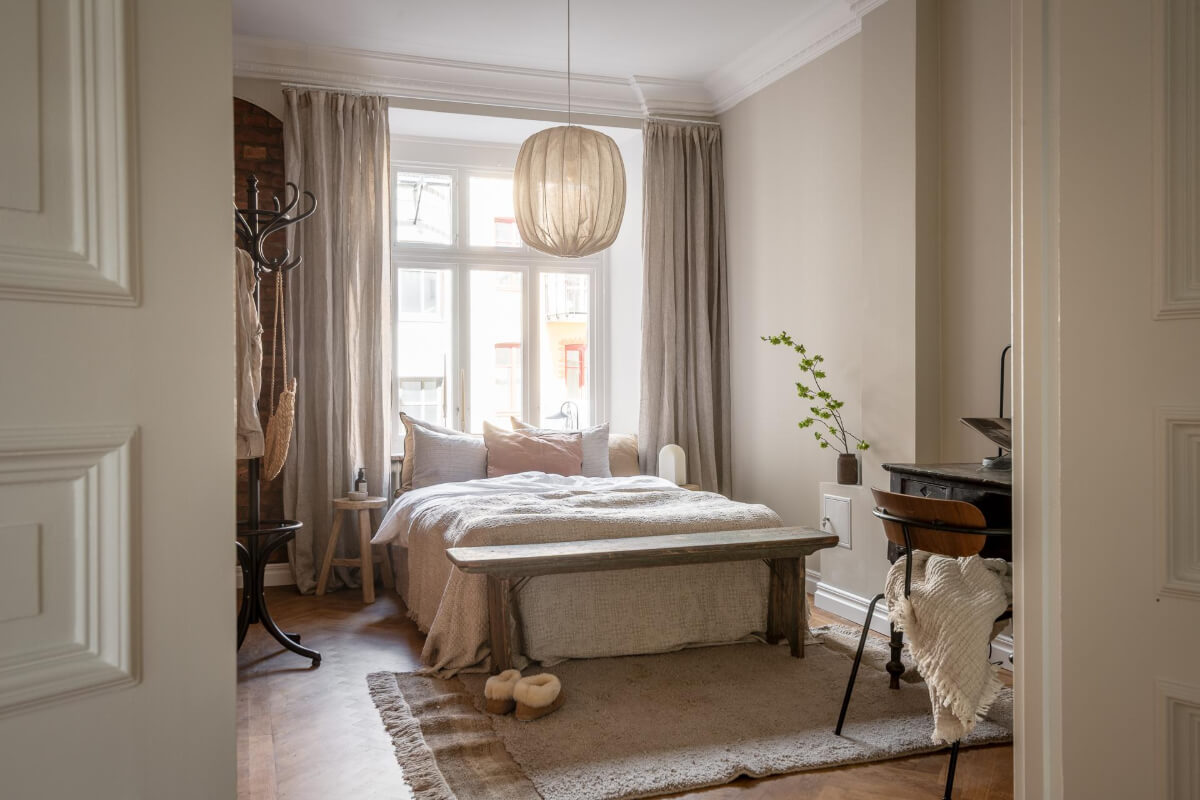 A Stunning Kitchen in a Classic Renovated Turn-of-the-Century Apartment 23 gray bedroom with antique wooden desk