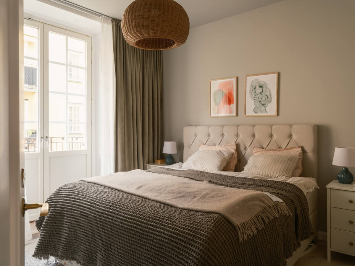 A Muted Palette and a Cozy Kitchen Breakfast Nook in a Swedish Apartment 13 gray bedroom