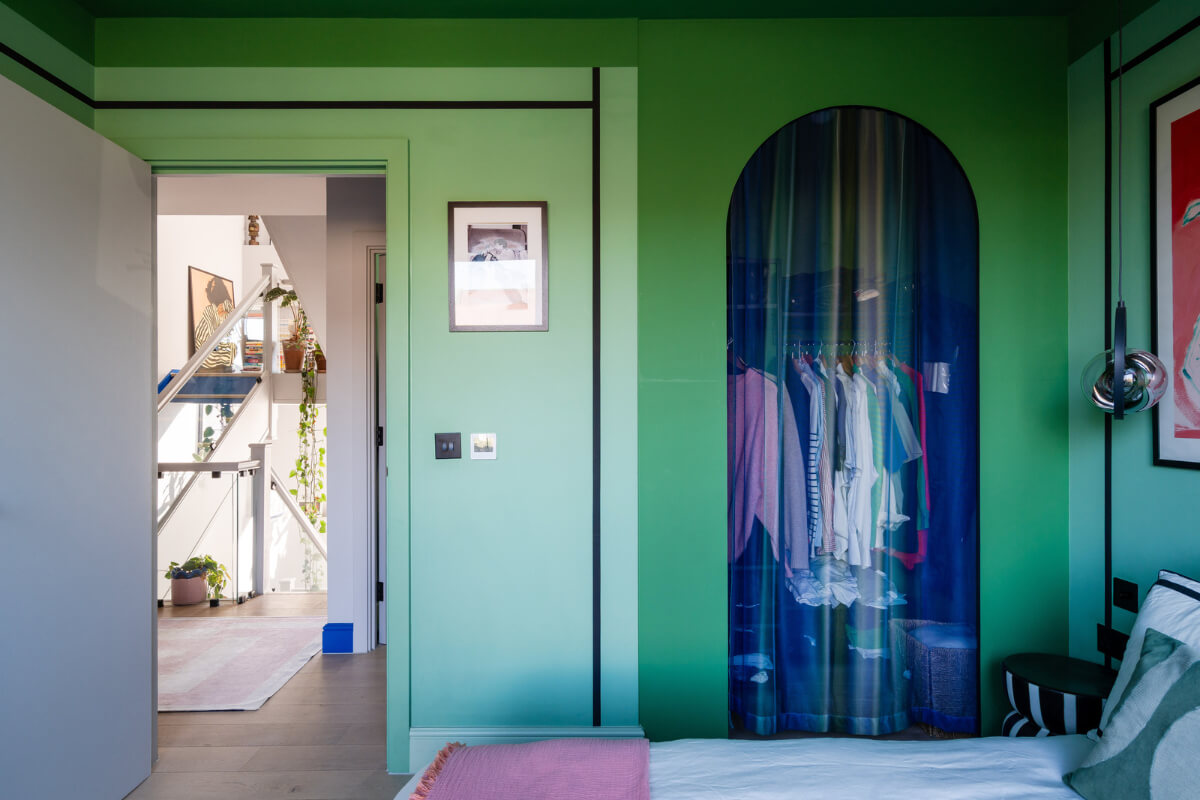 green bedroom arched wardrobe