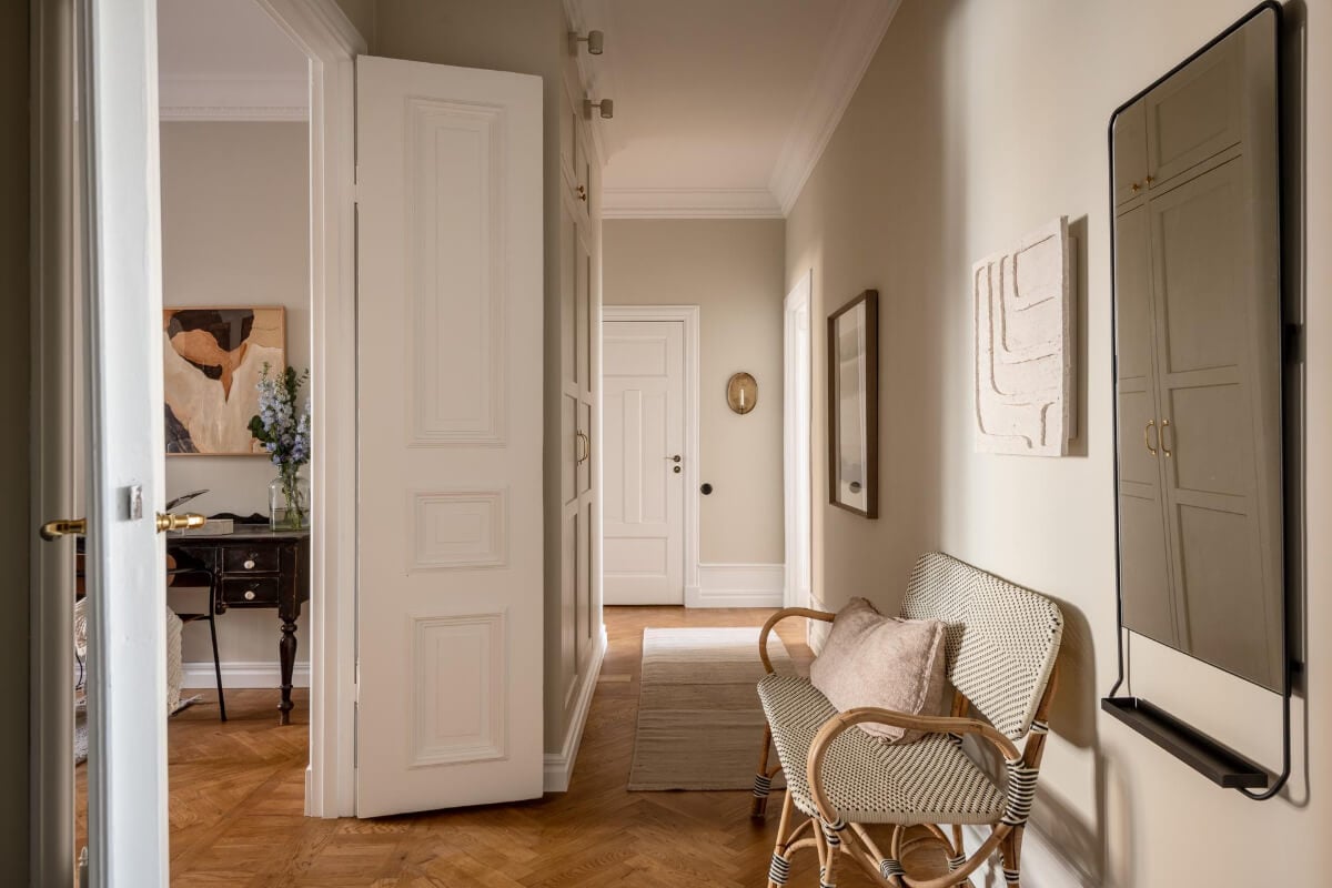 A Stunning Kitchen in a Classic Renovated Turn-of-the-Century Apartment 28 hall herringbone floor built-in wardrobes