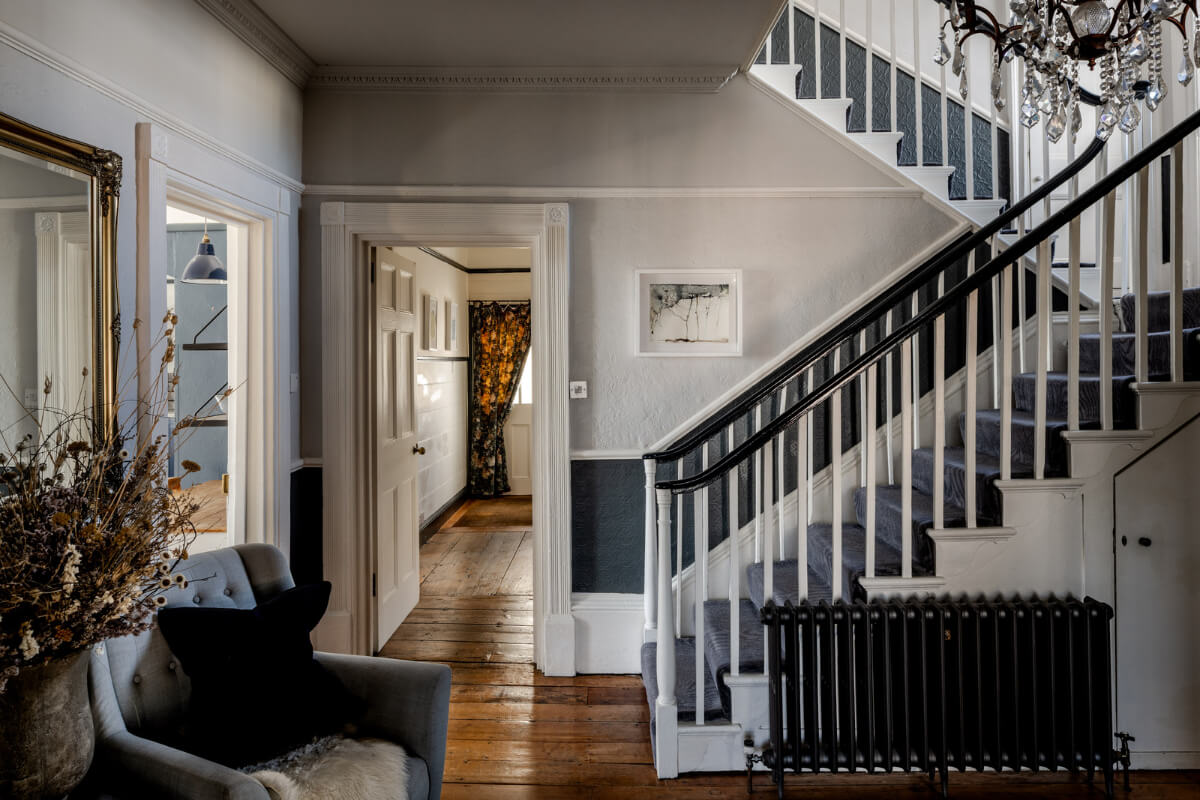 A Grand Georgian Home with Views of the Jurassic Coast 11 hall with wooden floorboards staircase