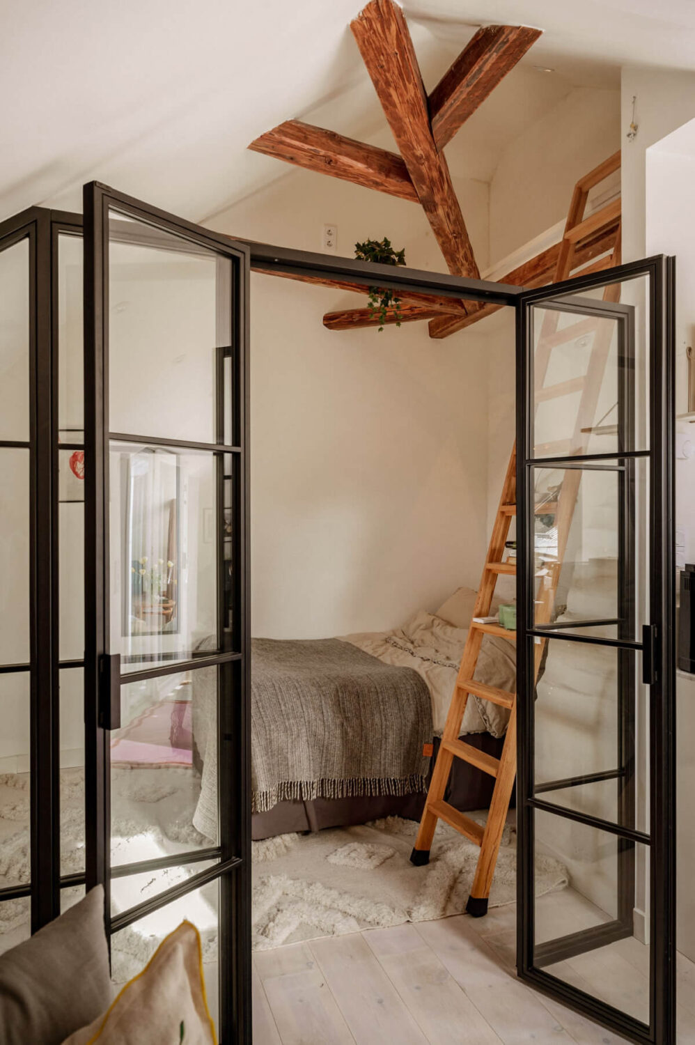 industrial glass doors small bedroom