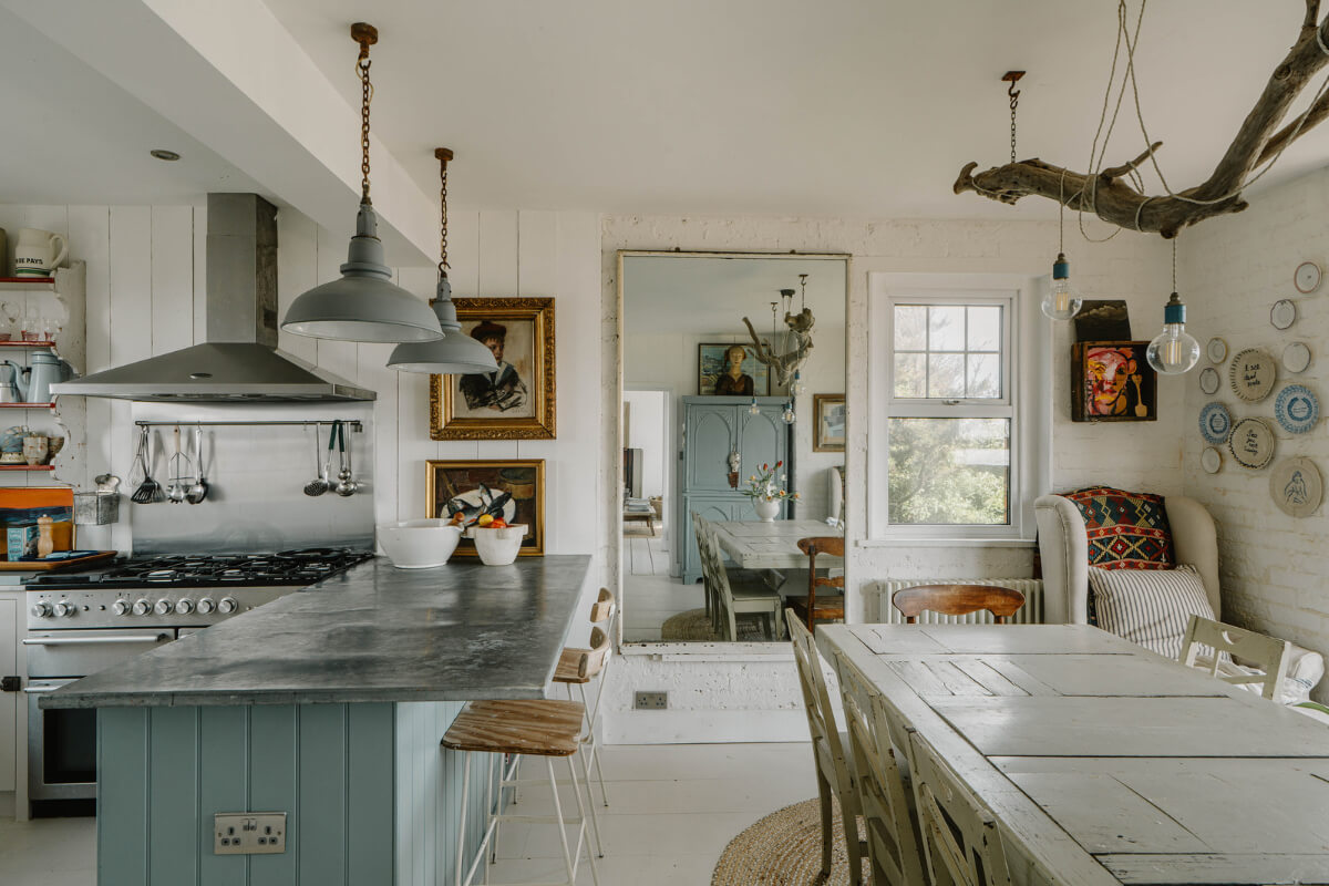 kitchen dining space antique art mirror