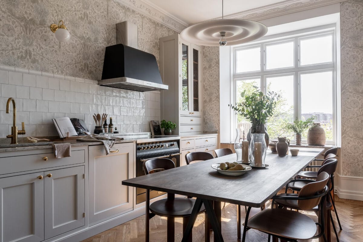A Stunning Kitchen in a Classic Renovated Turn-of-the-Century Apartment 4 kitchen dining space wallpaper large window