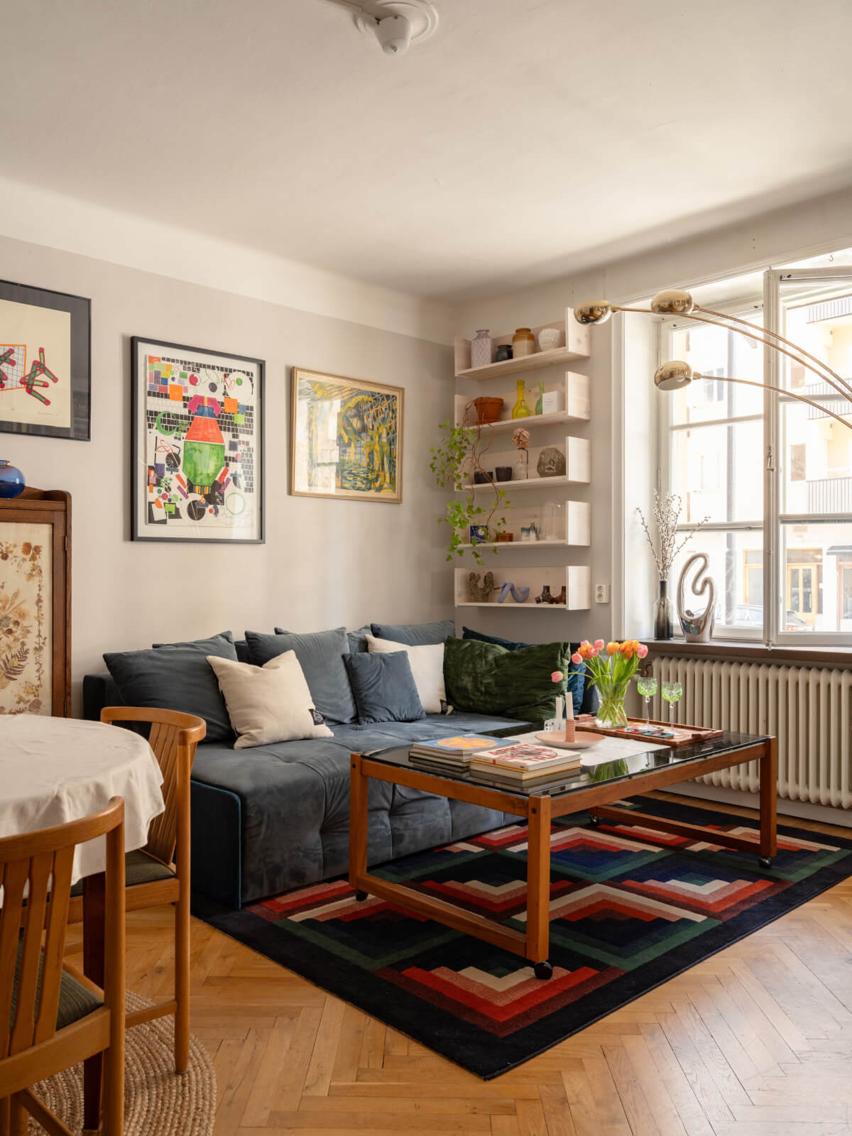 light gray living room herringbone parquet floor