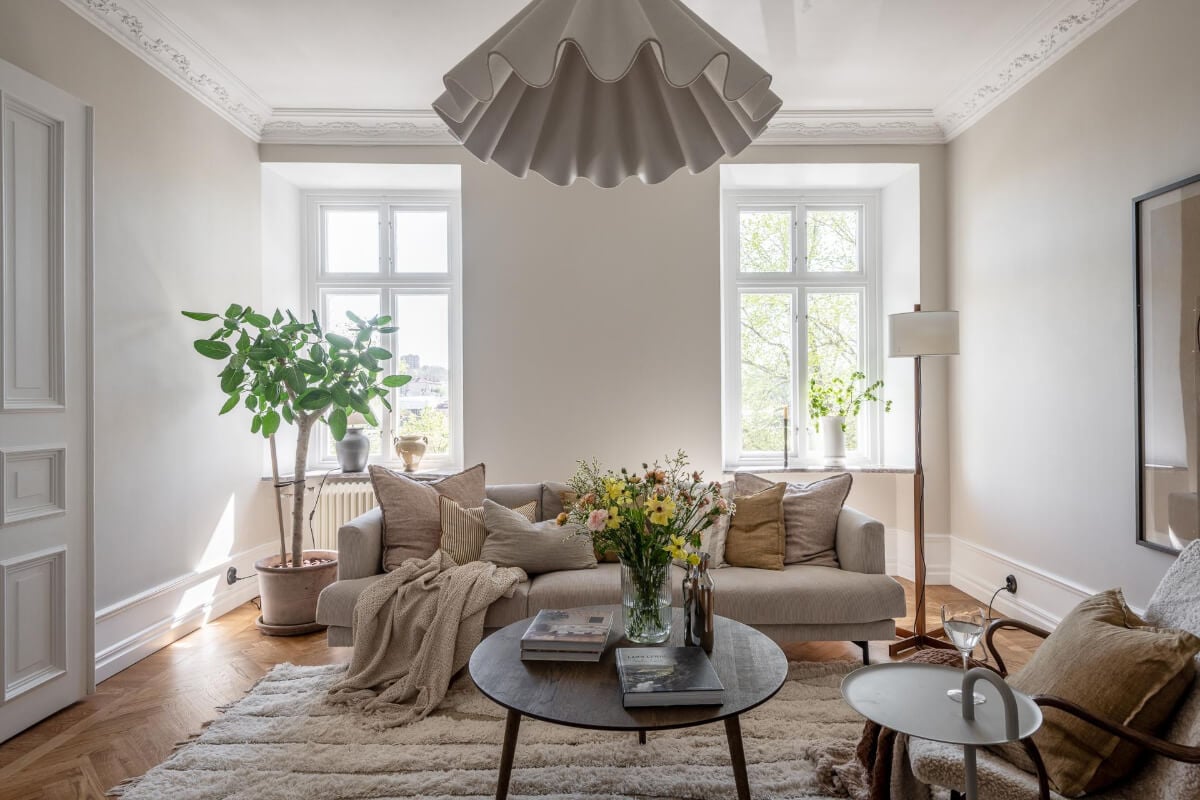 A Stunning Kitchen in a Classic Renovated Turn-of-the-Century Apartment 14 light gray living room stucco