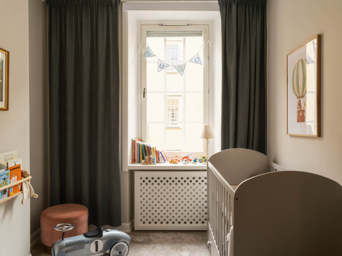 A Muted Palette and a Cozy Kitchen Breakfast Nook in a Swedish Apartment 19 nursery green curtains