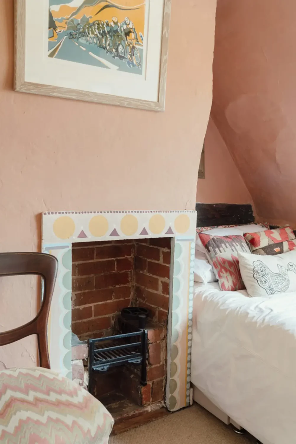 pink walls painted fireplace mantel english cottage