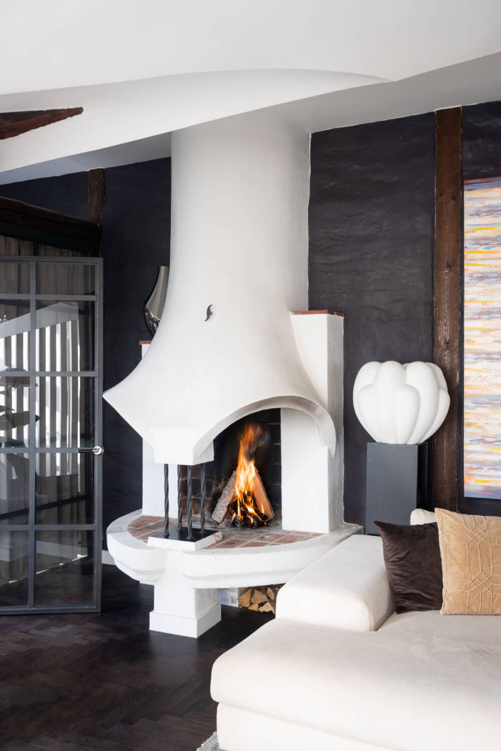sculptural white fireplace