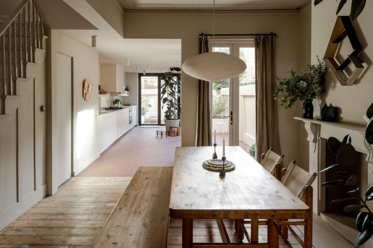 serene open plan dining room and kitchen london house