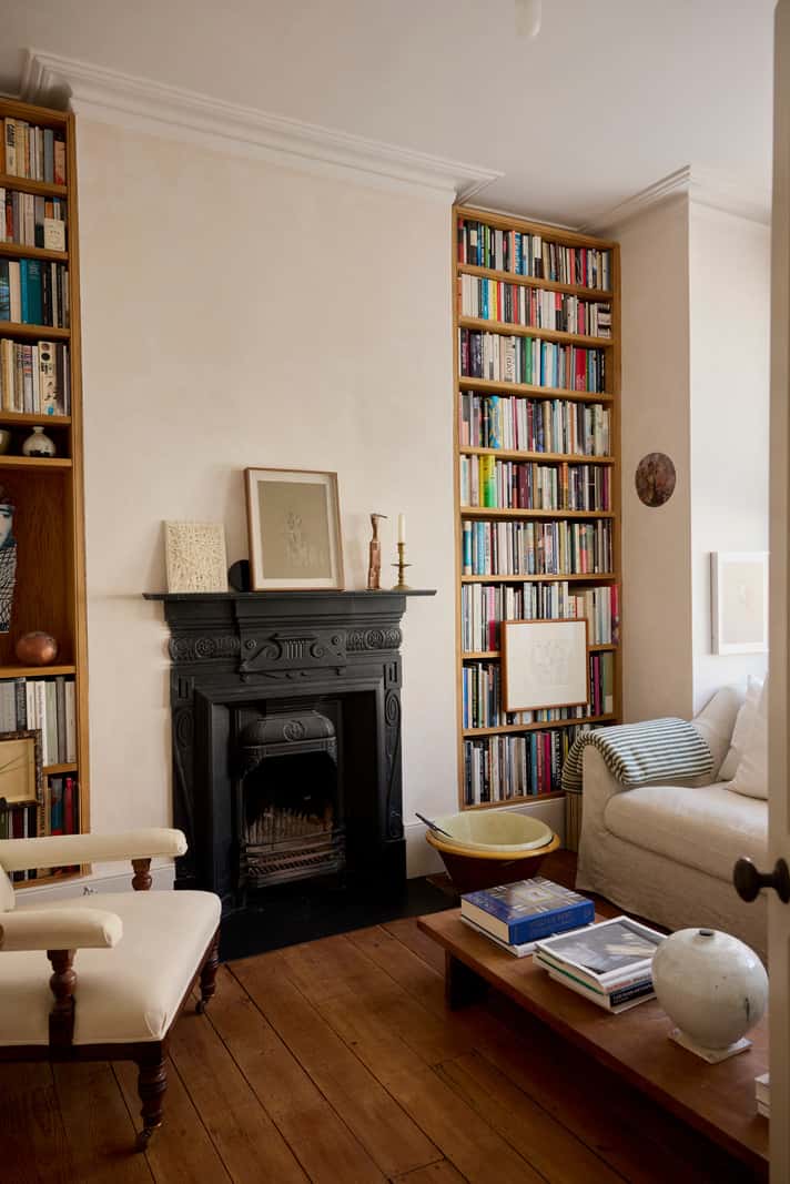 small living room wooden floor oak bookshelves