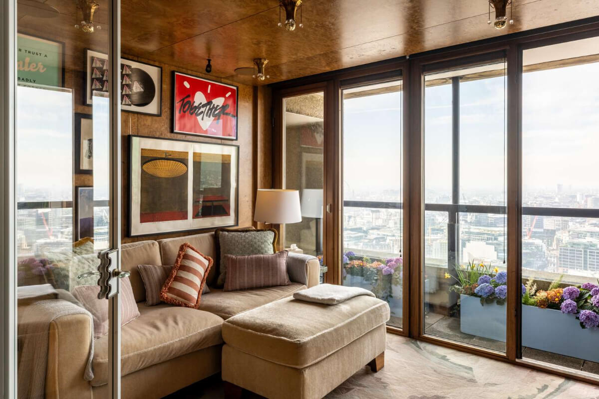 television room glass balcony doors