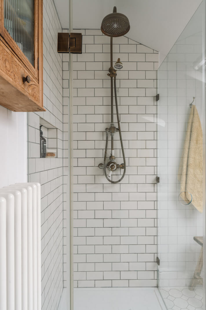 A Kitchen with Terracotta Tiles in a Renovated English Home 18 white subway tiles shower