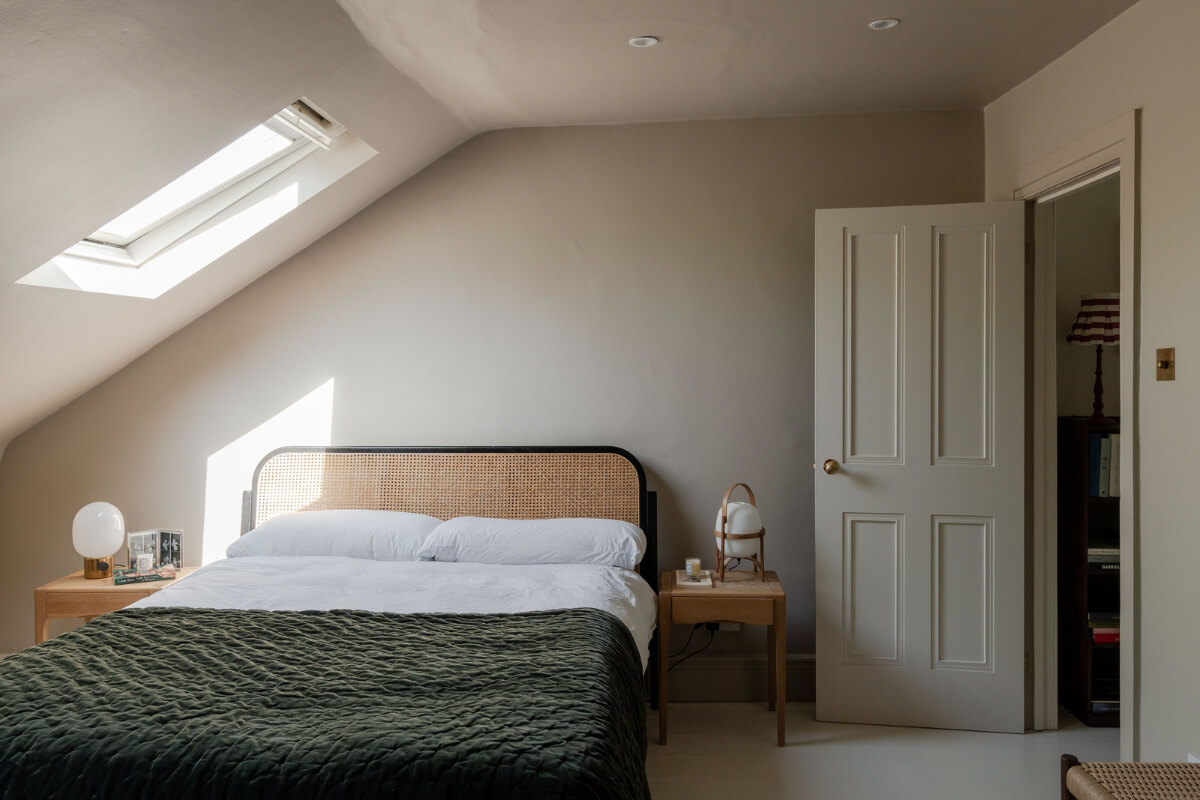 attic bedroom muted gray tones