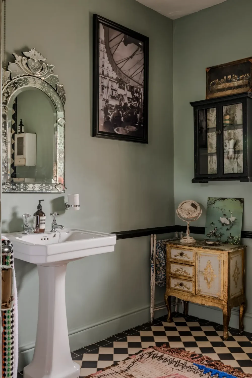 Pearl Lowe and Danny Goffey’s Eclectic Gothic Somerset Home Is For Sale 19 bathroom checkered floor somerset house pearl lowe Pearl Lowe and Danny Goffey’s Eclectic Gothic Somerset Home Is For Sale