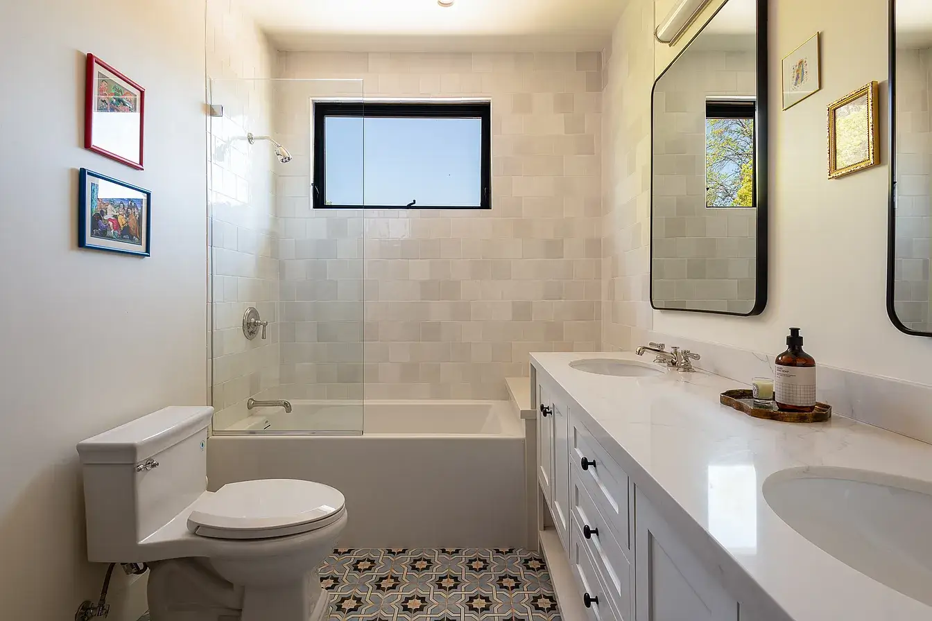 A Creative Sanctuary in Sherman Oaks Designed by Mendy Cheng 24 blue star patterned bathroom tiles