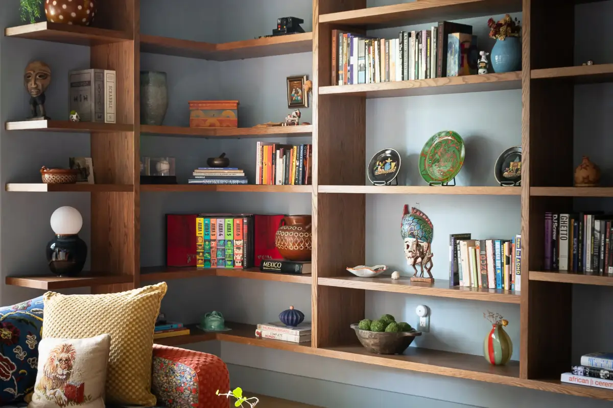 A Creative Sanctuary in Sherman Oaks Designed by Mendy Cheng 2 bookshelves detail