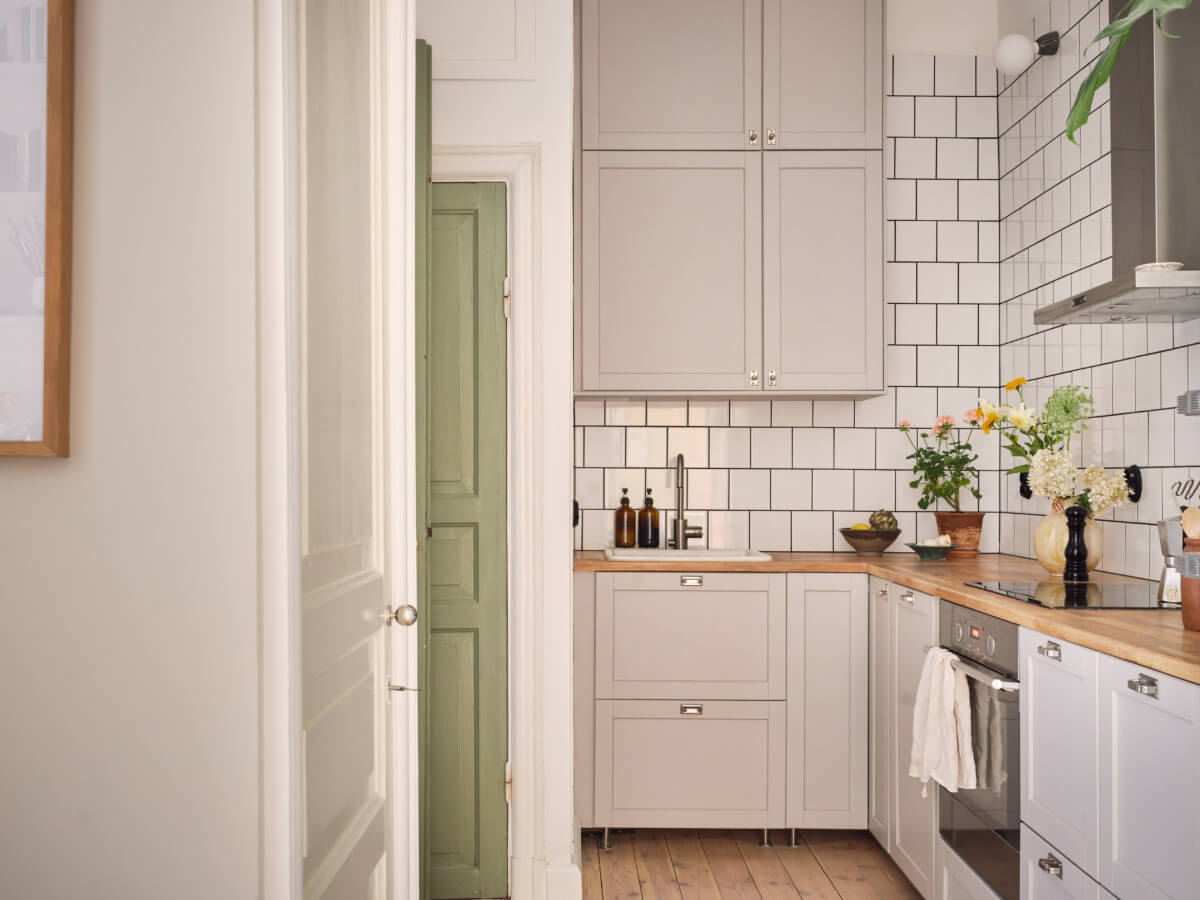 classic light gray kitchen wooden countertop