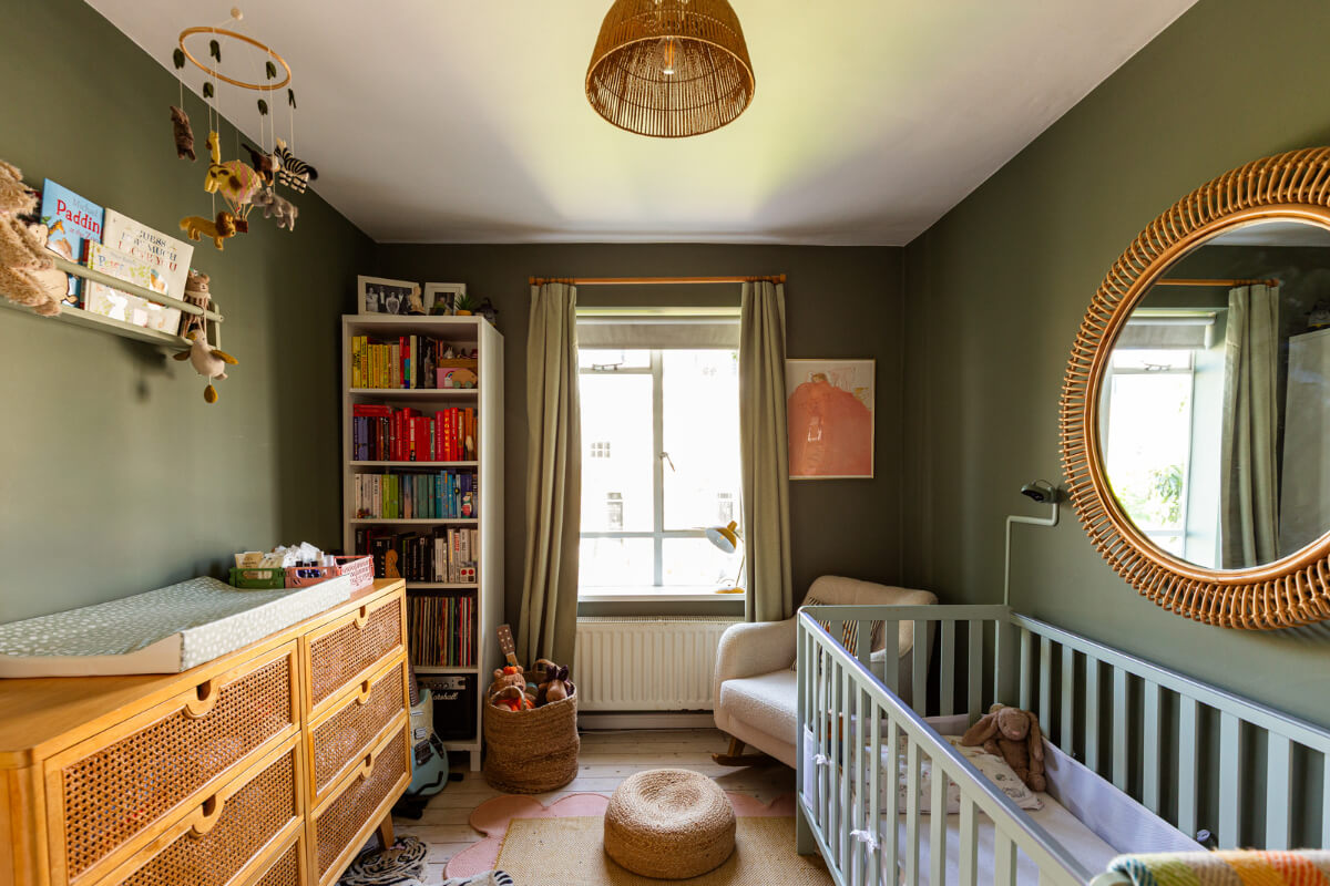 An Open-Plan Living Space and Colorful Bedrooms in a London Duplex 20 dark green nursery