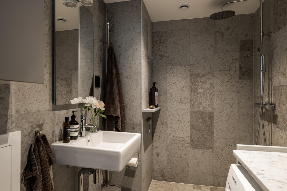 gray tiled bathroom
