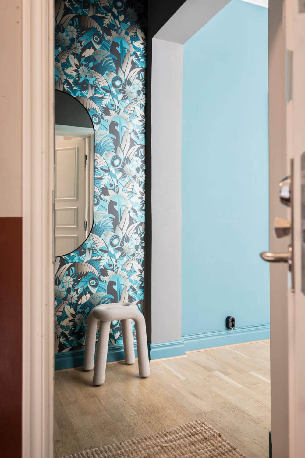 A Teal Green Living Room and Large Windows in a Swedish Apartment 28 hall osborne and little fantasque wallpaper A Teal Green Living Room and Large Windows in a Swedish Apartment