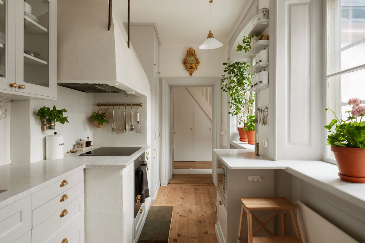 light kitchen brass fittings wooden floor